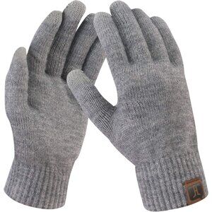 Women's Gray Knit Fleece Wool Lined Windproof Snow Cuff Winter Warmers Gloves